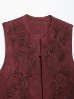 TRAFZA 2025 verano Mujer sólido sin mangas Casual estilo callejero Top corto mujeres cuello redondo bordado diseño Vintage chaleco Top - details 7