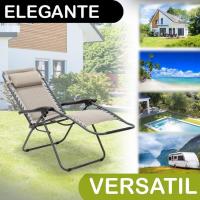 2 sillas Gravedad Cero Camping jardín y terraza, reclinables, Bloqueo de Seguridad, Estructura Acero Gris y Asiento Lona Oxford poliéster 3D Beige - details 6