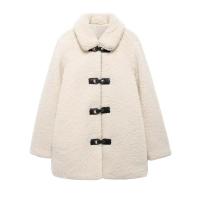 TRAFZA-abrigos holgados de manga larga para mujer, abrigo grueso informal de un solo pecho con cuello vuelto, color liso, moda de invierno - details 1