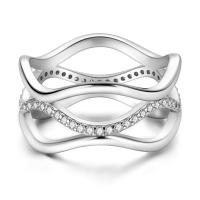 Exquisito anillo de Plata de Ley 925 para mujer, sortija Simple de varias capas con ondas, joyería para boda, citas, fiesta, regalos para mujeres y niñas - details 1