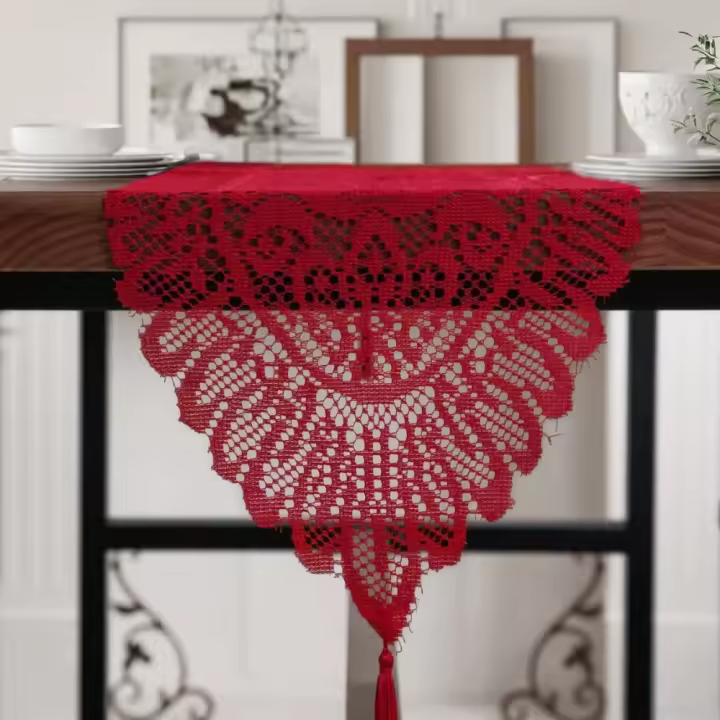 Camino de mesa de encaje con borlas para boda, cubierta de mesa tejida Vintage, mantel calado romántico para el Día de San Valentín - 1