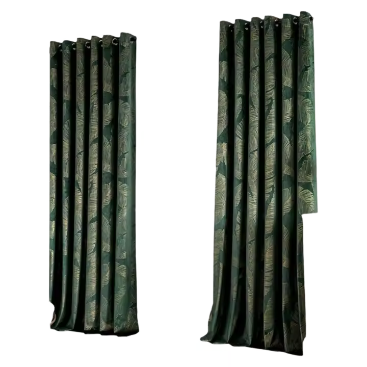 Cortinas de Terciopelo Suave con Estampado de Hojas de Oro Elegante Decoración para Dormitorio, Sala de Estar 140 x 225 cm - 1