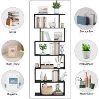 Estantería geométrica, estantería en forma de S, estantería de 6 niveles para dormitorio, estantería decorativa de madera moderna, estantería alta para oficina en casa, color negro - details 15