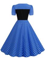 Women summer casual polka dot print short sleeve a line party vintage elegant midi dress - details 25
