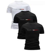 Conjunto de 3 Camisetas de Algodón 100% para Hombres Cuello Redondo, Mangas Cortas, Diseño de Impresión, Ropa Casual Transpirable para Salidas, Moda Callejera - details 1
