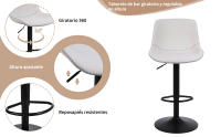 Taburete de Bar, Taburete Giratorio con Respaldo, sillas de Bar Modernas Ajustables, Taburete Alto sin Brazos de Piel sintética para Isla de Cocina, Color Blanco - details 3