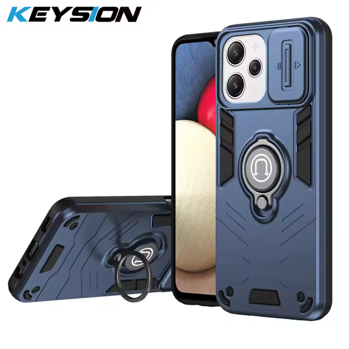 KEYSION-funda de armadura a prueba de golpes para Xiaomi Redmi 12, 4G, 5G, anillo de protección de cámara deslizante, soporte de teléfono, cubierta trasera para Redmi 12 5G - 1