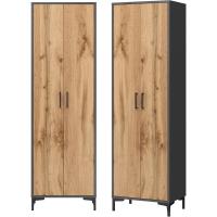 Armario con barra extensible y un estante, armario para pasillo, dormitorio, vestidor, 192 x 60 x 35 cm, grafito/roble Wotan - details 5