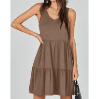 Vestido casual de verano para mujer, sin mangas, con cuello en V, camiseta, vestido de verano, mini vestidos de vacaciones en la playa - details 13