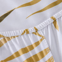 Sábana Bajera Ajustable de Poliéster Suave Patrón de Hojas Tropicales Oro Blanco Ideal para Cama - details 3