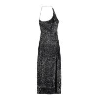 TRAFZA-vestido de noche de fiesta sin mangas para mujer, vestido Midi asimétrico con lentejuelas decorativas, espalda descubierta y cremallera lateral, verano, 2024 - details 1