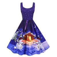 Women vintage spaghetti strap floral print high waist elegant sleeveless a-line party midi dress - details 62