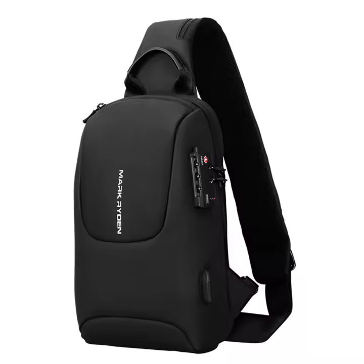 MARK RYDEN TSA Lock-Bolso cruzado para hombre, impermeable, con carga USB, para el pecho, de viaje corto, bandolera de pecho - 1