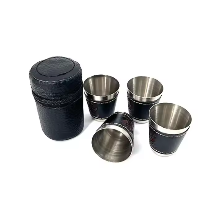 Juego de Tazas de Picnic de Cuero PU 4 unids Ideal para Acampar al Aire Libre - 1