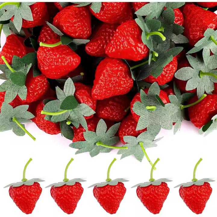 50 Piezas de Fresas Rojas Artificiales Decoración de Cocina, Fiesta, Fotografía - 1