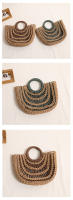 Bolso de mano de media luna con diseño hueco, bolso de paja con asa redonda, bolso tejido de paja de color, bolso de playa para mujeres - details 2