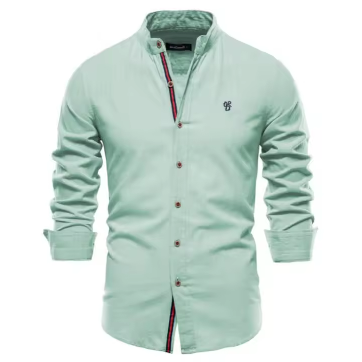 Camisa Delgada de Primavera-Verano Camisa de Manga Larga de Color Sólido para Hombres - 1