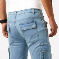 Jeans de Cargo de Denim Pantalones Casuales para Hombres de Cintura Media, Ajuste Delgado, Múltiples Bolsillos, Color Sólido - details 5
