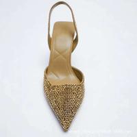Sandalias de Tacón Dorado para Mujer 2024 Punta Afilada con Cristal Stiletto Africano para Fiesta - details 16