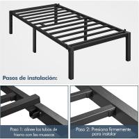 Bastidor de Cama Metálico Listones de Acero Espacio de Almacenamiento Bajo la Cama Fácil Montaje Cama Individual 90 x 190 x 36.5 cm Negro - details 4
