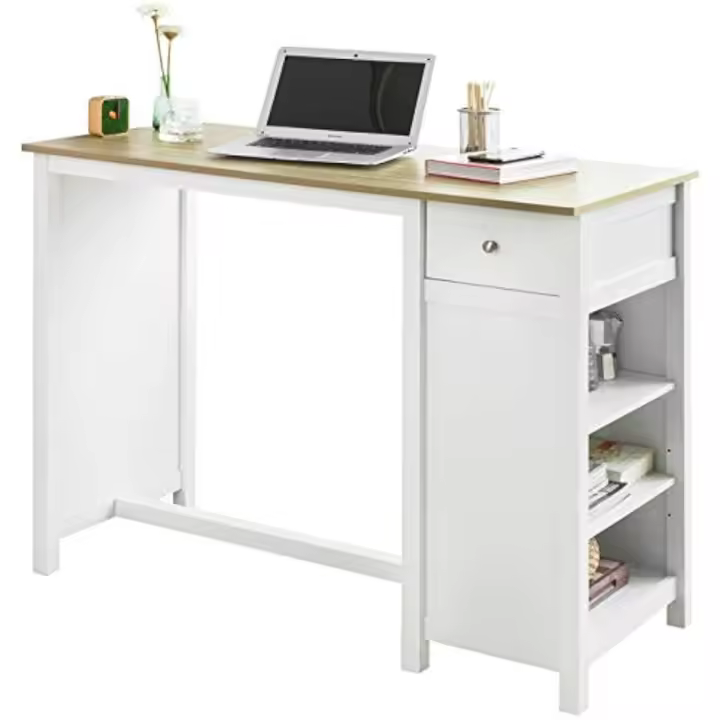 Mesa Barra Bar Mesa Alta de Comedor con 1 Cajón y 3 Estantes Blanco Altura 90cm ES - 1