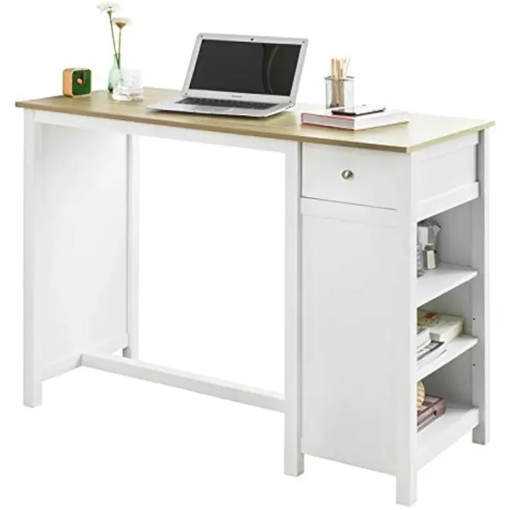 Mesa Barra Bar Mesa Alta de Comedor con 1 Cajón y 3 Estantes Blanco Altura 90cm ES - 1
