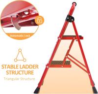 Escalera Plegable 4 Peldaños, Escalera de Tijera con Pedales Antideslizantes Anchos, Barandilla, Escalón Taburete de Acero Portátil Uso Hogar Cocina Oficina, Carga hasta 150 kg, Blanco - details 18