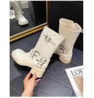 Botas de tacón bajo con punta cuadrada de moda, botas con cremallera lateral - details 8