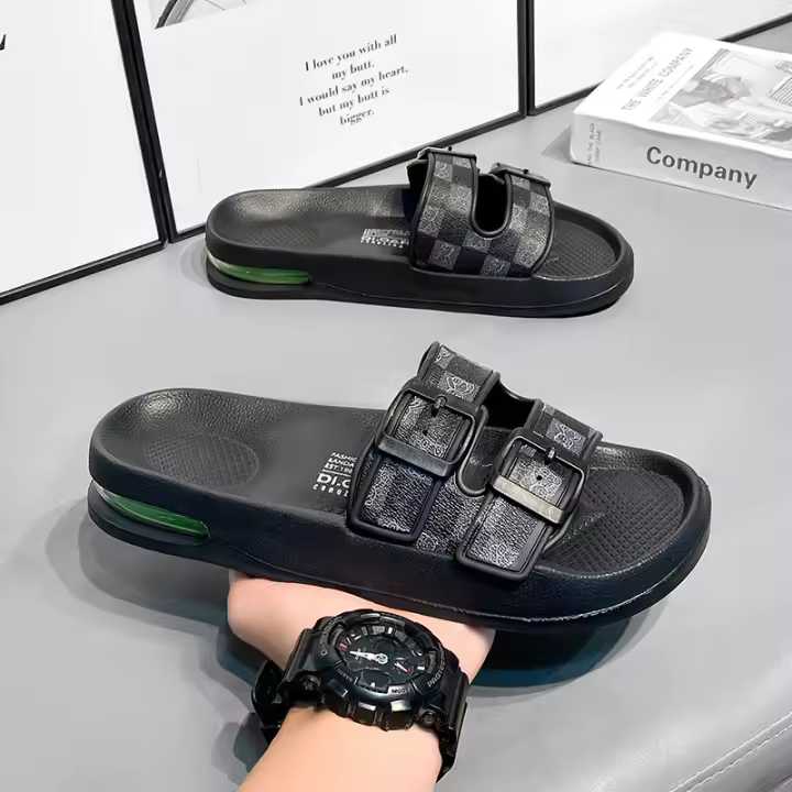 Nuevas zapatillas con amortiguación de aire de fondo grueso de gran tamaño, zapatillas de una palabra para sandalias al aire libre de verano para hombres y dos zapatillas para la playa - 1
