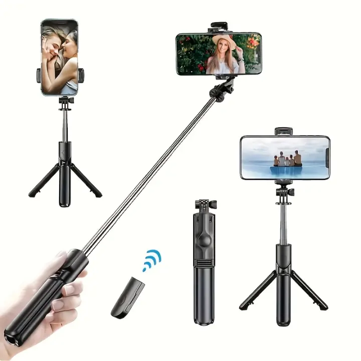 Palillo para selfies de teléfono móvil con control remoto inalámbrico desmontable, rotación de 360 °   y trípode retráctil, estabilizador de mano para transmisión en vivo, adecuado para smartphones, para selfies/grabación de video/fotografía/transmisión e - 1