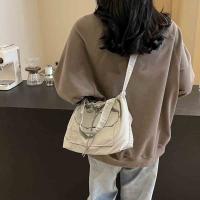 Bolso cruzado con cordón de estilo coreano, bolsa de hombro de gran capacidad, diseño de nicho, ligera y suave, de nailon, de Color sólido, para viaje - details 1