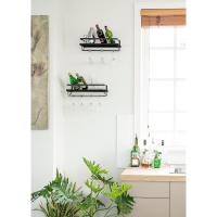 Juego de 2 estantes de Madera rústica para Botellas de Vino con suspensión de Vasos, diseño de Plantas Modernas con Soporte de Almacenamiento para exhibición de Vino, para Cocina, Comedor, Bar - details 14