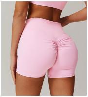 Pantalones cortos de Yoga de cintura alta afilados para mujer, pantalones cortos deportivos ajustados de secado rápido con realce de melocotón para correr y Fitness - details 9