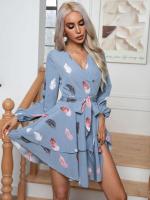 Vestido corto de manga larga con cordones para mujer, minivestido Vintage elástico, elegante y bonito, de lujo, promoción - details 9
