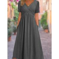 Vestido de manga corta con cuello en v para mujer, moda de verano - details 1