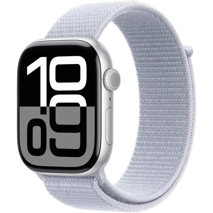 Apple Watch Series 10 [GPS, 46 mm] - Aleación de aluminio plateado con correa deportiva de nube azul (actualizada) - 1