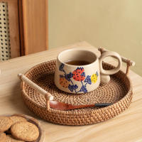 Taza de café retro de cerámica de alto valor, taza de café con leche de cerámica gruesa, taza de café, nicho japonés pintado a mano pastoral - details 3