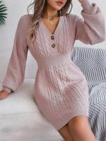 Elegante Vestido de Punto para Mujer Color Sólido, Cuello V, Moda Y2K 2025 - details 28