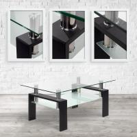 Mesa Moderna de Centro con Tapa de Cristal Transparente y Base de Metal Negro (100x60 cm) - details 3
