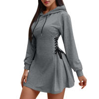 Vestido Mini con Capucha de Cintura Estrecha Cuello en V Longas Mangas - details 7