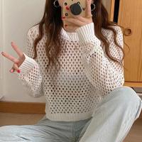 Top de punto para mujer, jerséis de malla holgados y transparentes sexis, Top básico de manga larga, suéter de talla grande para mujer - details 7