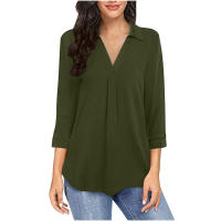 Camisa de Mujer 2025 Elegante Chifón, Cuello en V, Manga 3/4, Estilo Europeo, Tejido Transpirable - Moda de Oficina y Casual - details 16