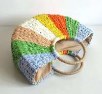 Artículo vendedor caliente azul verde multicolor tejido a mano raya ratán verano mano playa bolso de mano para mujer de moda - details 4