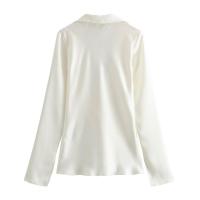 BUNO-Camisa con cordones y lazo con cuello en V, camisas de gasa con solapa de manga larga y textura satinada de seda, blusa holgada informal a la moda, cárdigan, Top para mujer - details 16