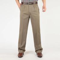 Pantalones Casuales de Cintura Alta para Hombres Color Sólido, Cintura Suelta, Algodón Puro, Doble Pliegue, Sin Arrugas - details 2
