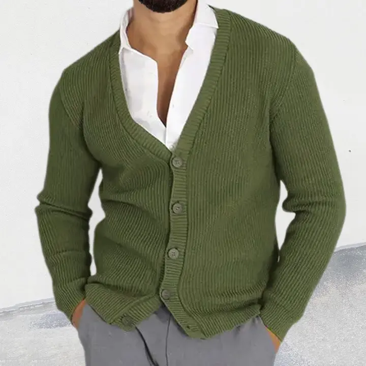 Suéter cansado de manga larga para hombre, chaqueta de punto con cuello en V, ropa de moda de talla grande, otoño e invierno, 2024 - 1
