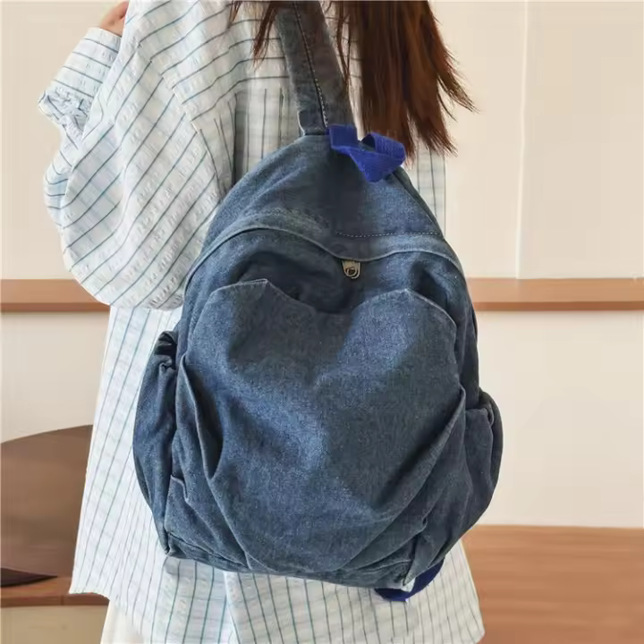 Retro, mochila, compras, mochila, moda, literatura, mezclilla, denim, viajes, mochila escolar - 1