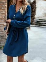 Vestido de punto suelto para mujer, ropa de moda coreana con cordones de Color sólido, vestidos de ganchillo para mujer, manga completa de una pieza, Retro X G - details 20