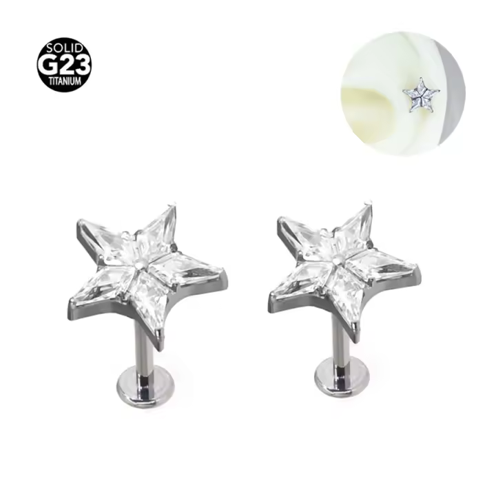 Anillo de labio Labret de estrella de titanio F136 para mujer, cartílago de la oreja, Tragus, hélice, lóbulo, pendientes Daith, Piercing, joyería corporal, 1PC - 1