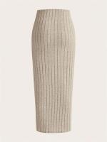 Falda de tubo de punto acanalada de Color sólido informal para mujer, falda larga ajustada elegante de cintura alta para otoño y primavera, ropa de calle - details 1